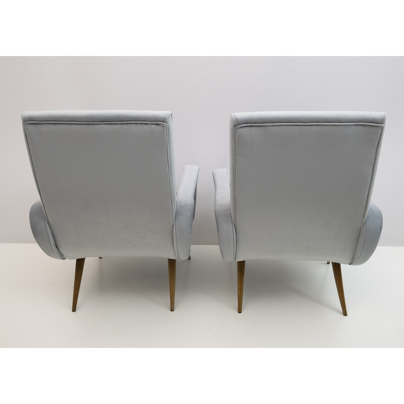 Pair of mid-century velvet armchairs "Lady" by Marco Zanuso, 1950s