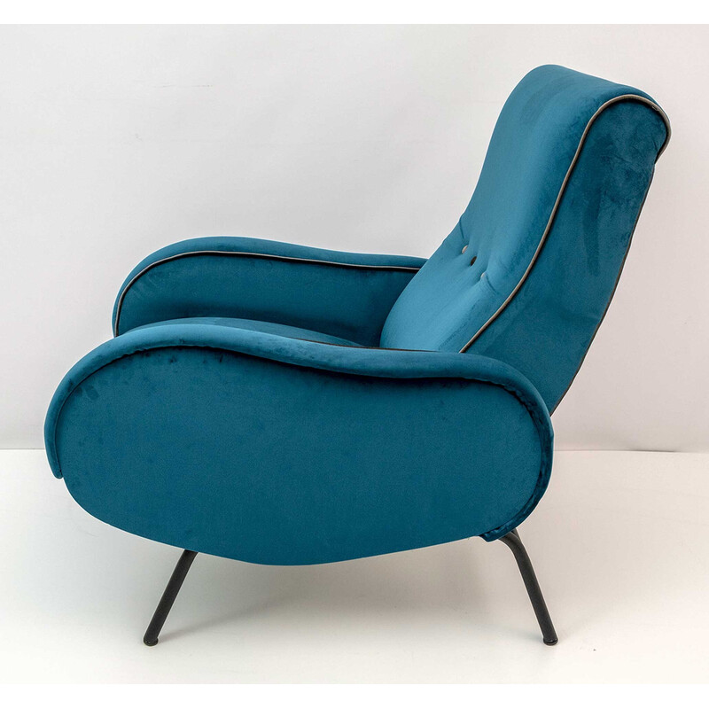 Pair of mid-century Italian velvet reclining armchairs by Marco Zanuso, 1950s