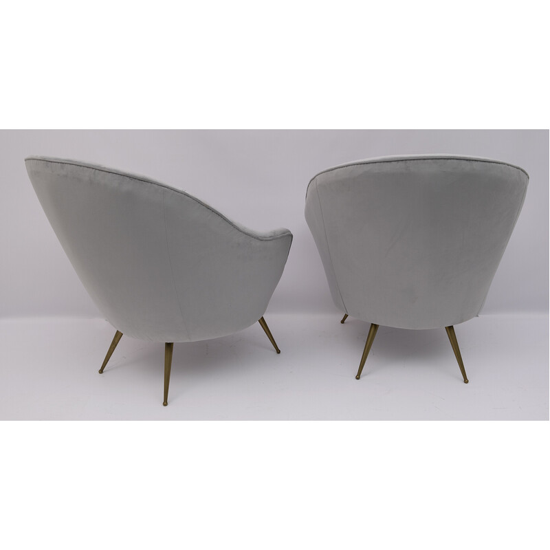 Pair of mid-century Italian velvet armchairs by Federico Munari, 1950s