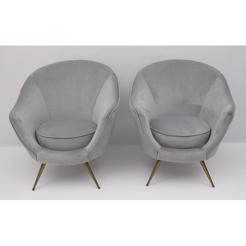Pair of mid-century Italian velvet armchairs by Federico Munari, 1950s