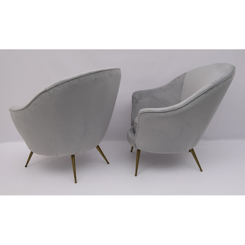 Pair of mid-century Italian velvet armchairs by Federico Munari, 1950s