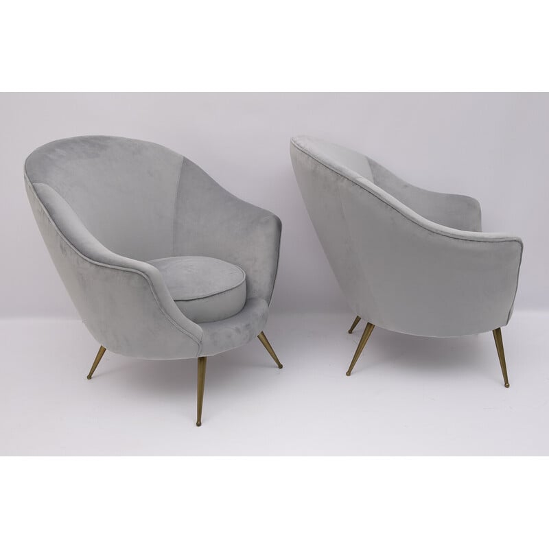 Pair of mid-century Italian velvet armchairs by Federico Munari, 1950s