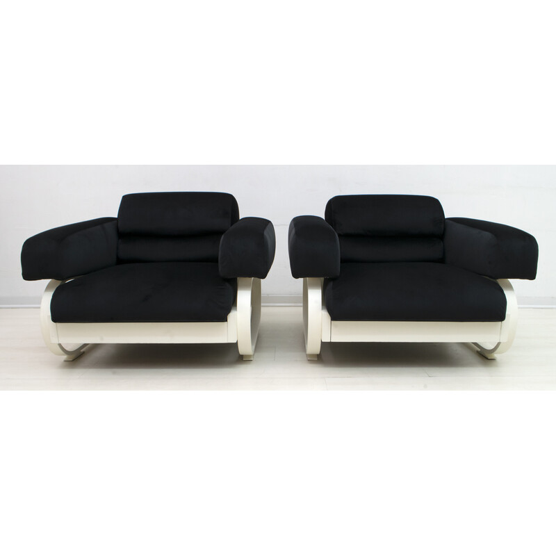 Pair of mid-century Italian velvet armchairs, 1960s