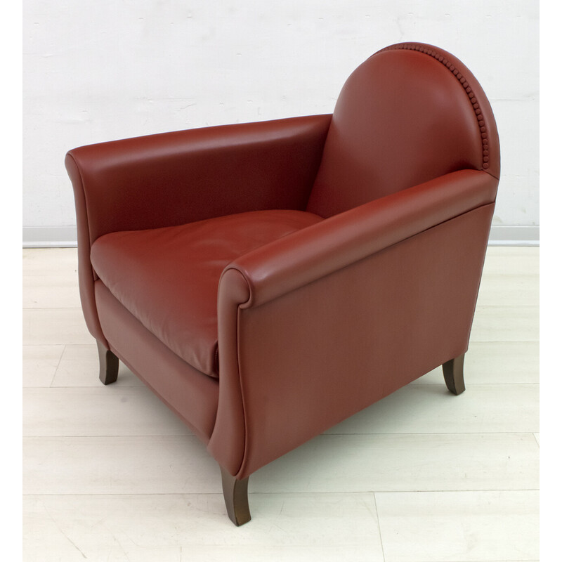 Paar vintage Renzo Frau Italiaanse lederen fauteuils "Lyra" van Poltrona Frau