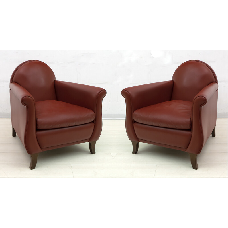 Pair of vintage Renzo Frau Italian leather armchairs "Lyra" by Poltrona Frau