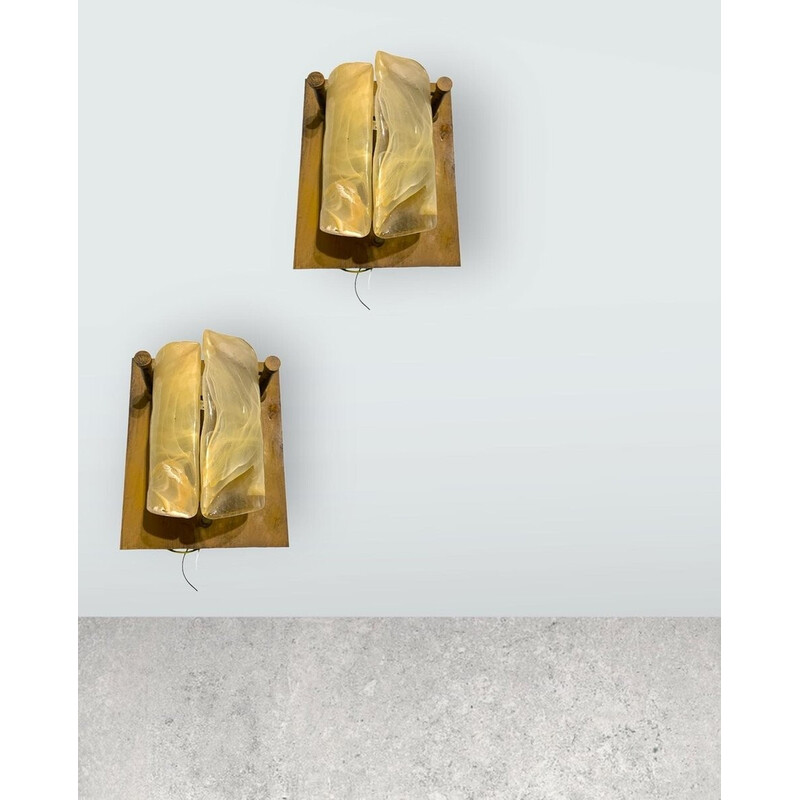 Pair of vintage Brutalist Murano glass wall lamps by Angelo Brotto for Esperia, 1970s