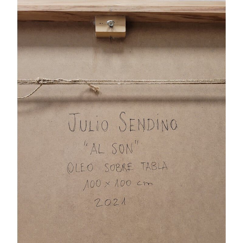 Huile sur panneau vintage "Al son" par Julio Sendino, 2021