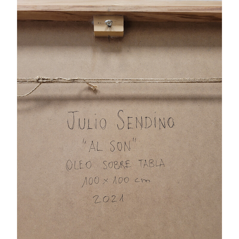 Óleo vintage sobre tabla "Al son" de Julio Sendino, 2021