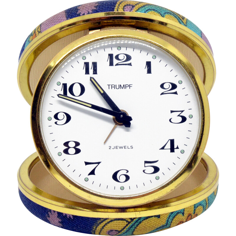 Reloj despertador mecánico de viaje Trumpf, Alemania Años 70