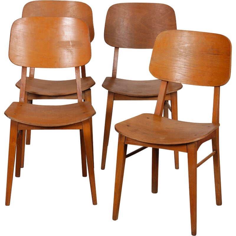 Lot de 4 chaises vintage en bois par Ton, République tchèque 1960