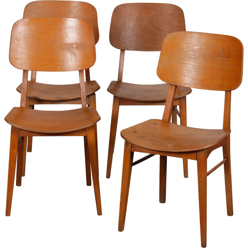 Set of 4 vintage wooden chairs by Ton, Czech Republic 1960s