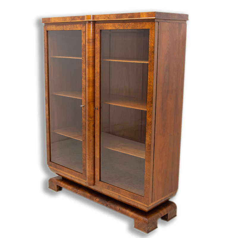 Art Deco vintage walnut wood bookcase, 1930s