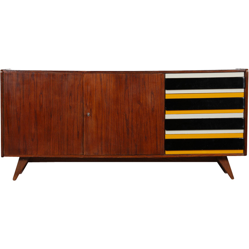 Vintage U-460 sideboard in oakwood by Jiroutek for Interier Praha, Czech Republic 1960