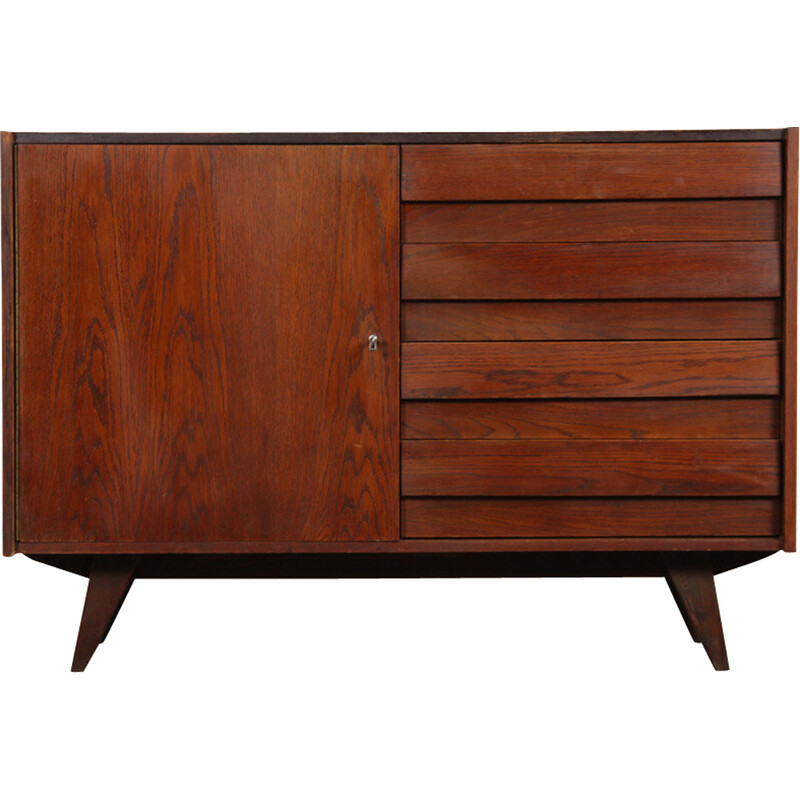 Vintage chest of drawers U-458 in stained oakwood by Jiri Jiroutek for Interier Praha, Czech Republic 1960