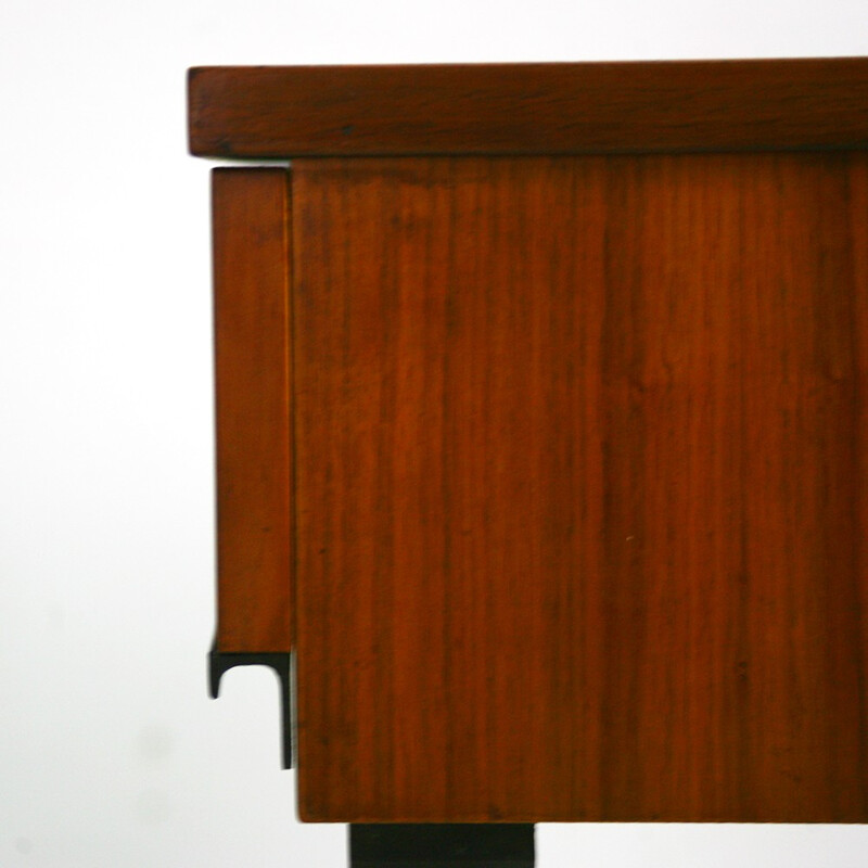 Mid-Century Modern walnut side table on wheels - 1960