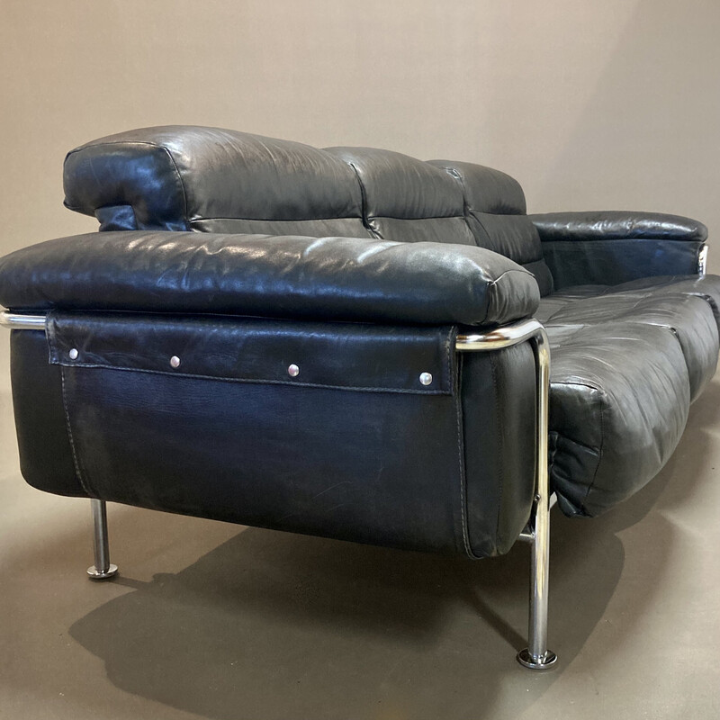 Canapé vintage en cuir et chrome, 1960