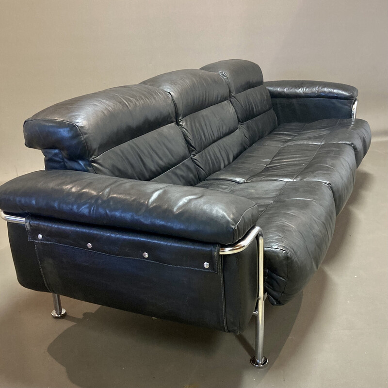 Couro Vintage e sofá cromado, 1960