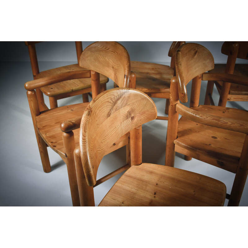 Set of 6 vintage solid pine dining chairs by Rainer Daumiller, 1970s