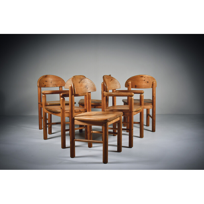 Set of 6 vintage solid pine dining chairs by Rainer Daumiller, 1970s