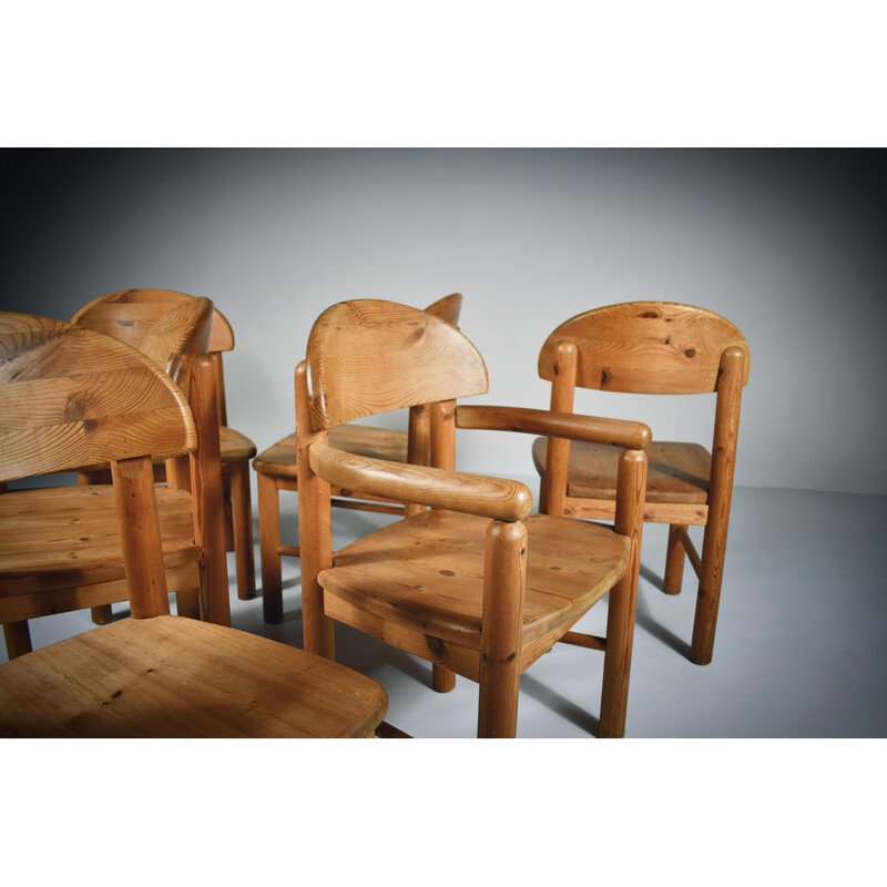 Set of 6 vintage solid pine dining chairs by Rainer Daumiller, 1970s