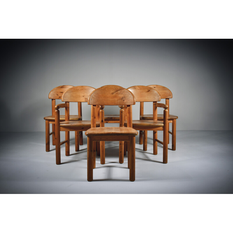 Set of 6 vintage solid pine dining chairs by Rainer Daumiller, 1970s