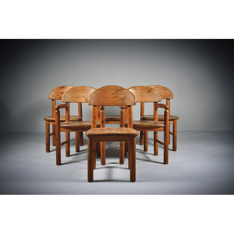 Set van 6 vintage massief grenen eetkamerstoelen van Rainer Daumiller, 1970