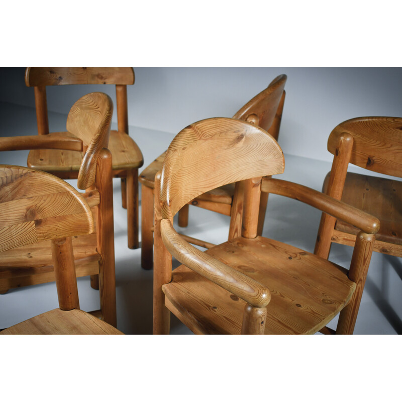 Juego de 6 sillas de comedor vintage de pino macizo de Rainer Daumiller, años 70