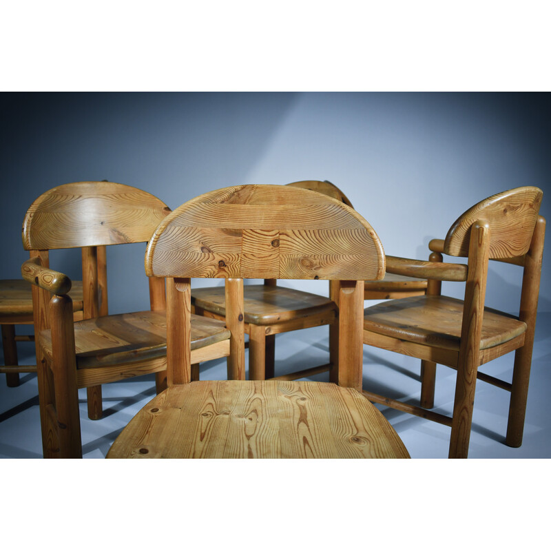 Set of 6 vintage solid pine dining chairs by Rainer Daumiller, 1970s