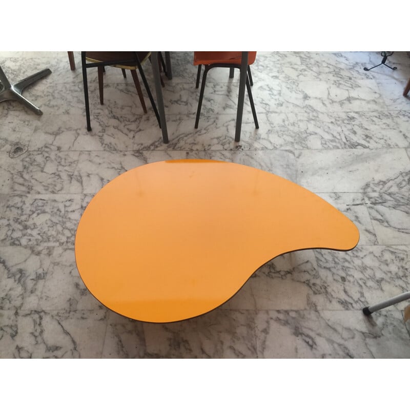 Yellow formica coffee table, palette bean shape - 1970s