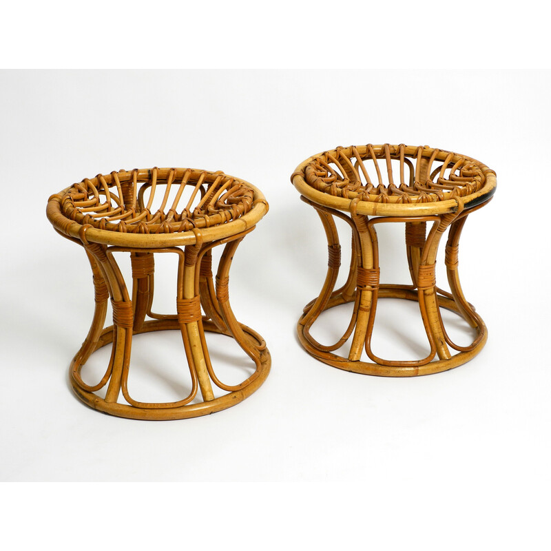 Pair of vintage Italian bamboo stools, 1960s