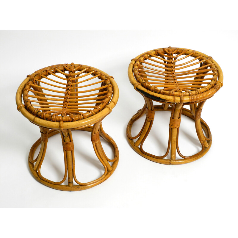 Pareja de taburetes italianos vintage de bambú, años 60
