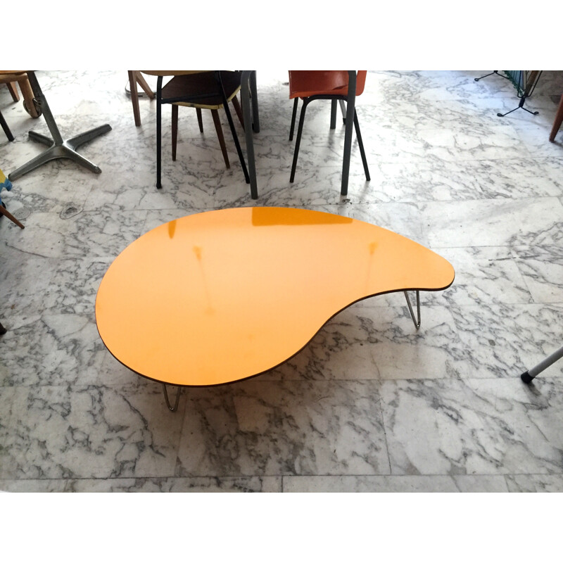 Yellow formica coffee table, palette bean shape - 1970s