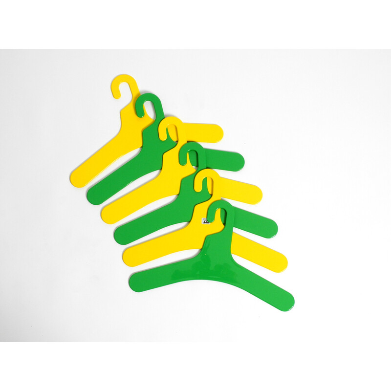 Set of 6 vintage green and yellow plastic hangers by Ingo Maurer for Design M, 1970