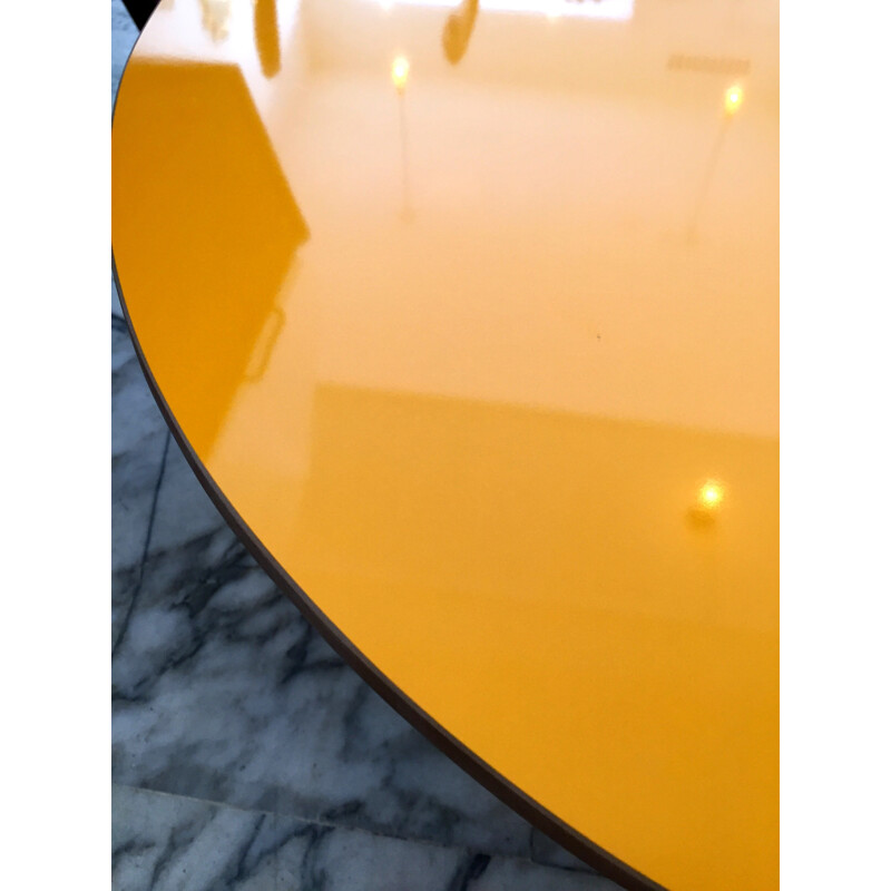 Yellow formica coffee table, palette bean shape - 1970s