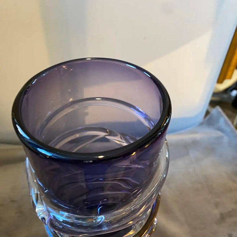 Vase cylindrique vintage en verre de Murano, 1980