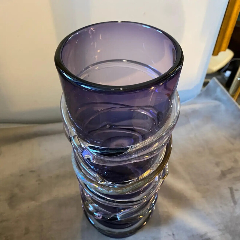 Vase cylindrique vintage en verre de Murano, 1980