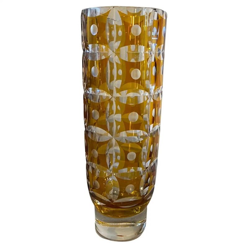Vaso vintage in cristallo ambrato Art Déco bohémien, 1930