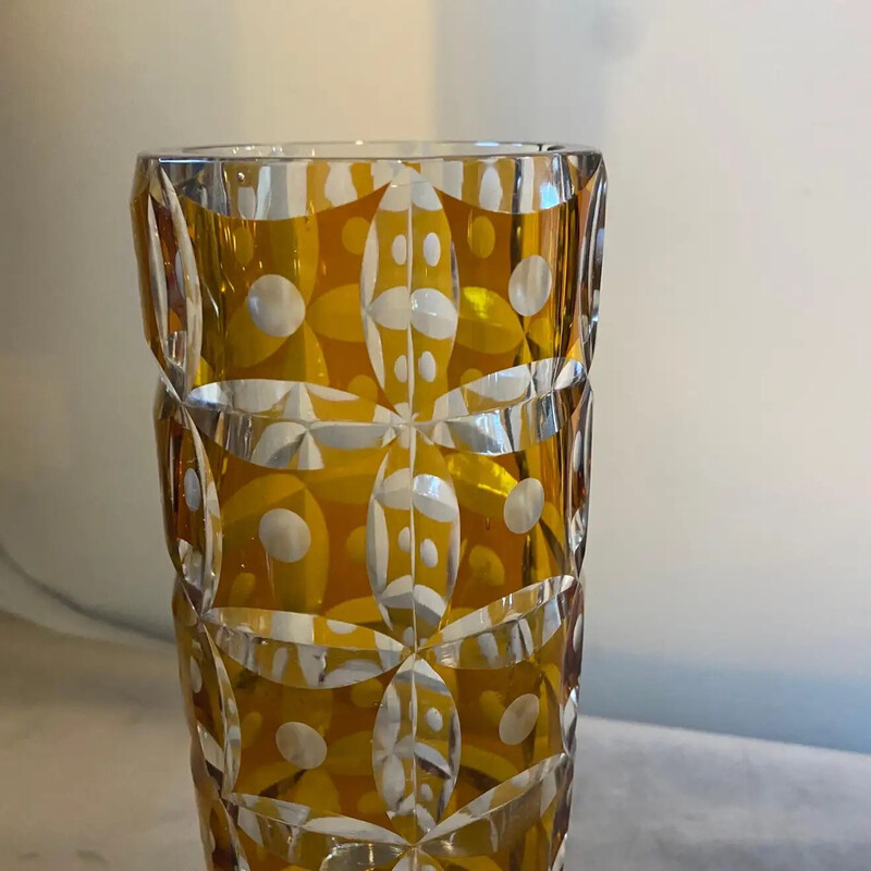 Vintage bohemian Art Deco amber crystal vase, 1930