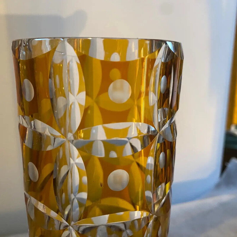 Vintage bohemian Art Deco amber crystal vase, 1930