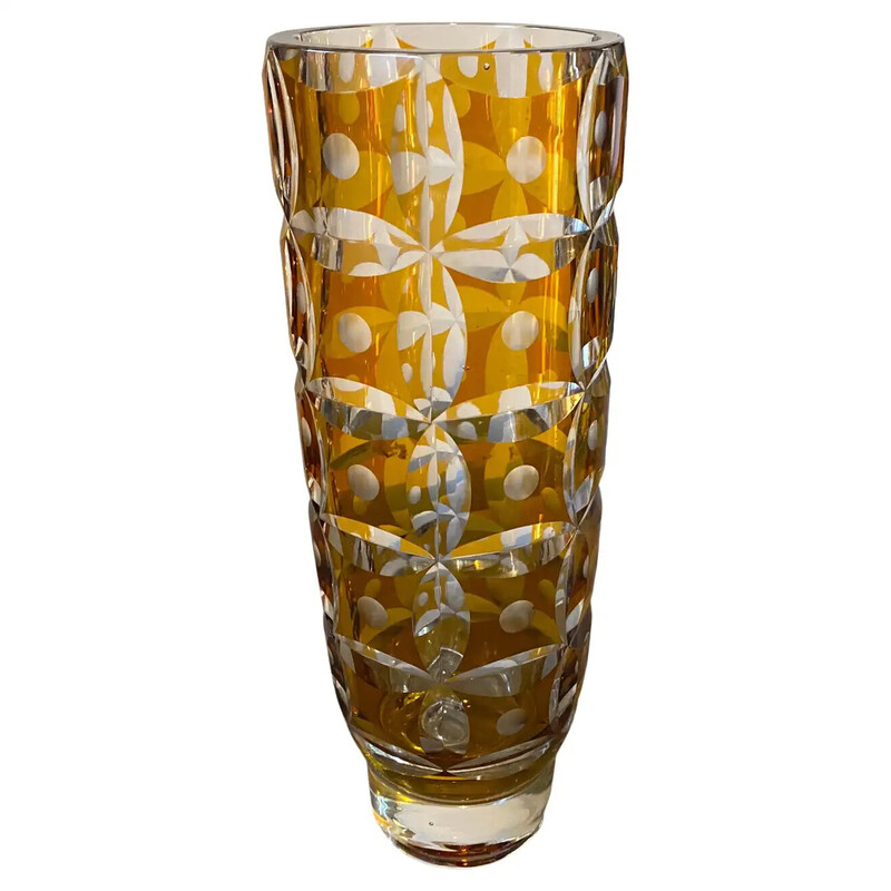 Vintage bohemian Art Deco amber crystal vase, 1930