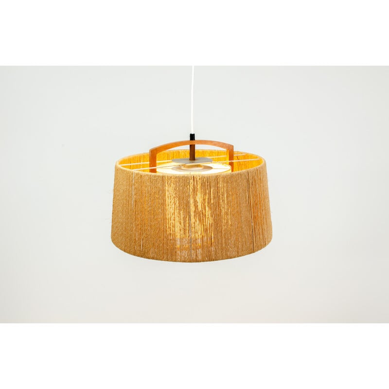 Vintage sisal and teak pendant lamp from Temde Leuchten, Germany 1960