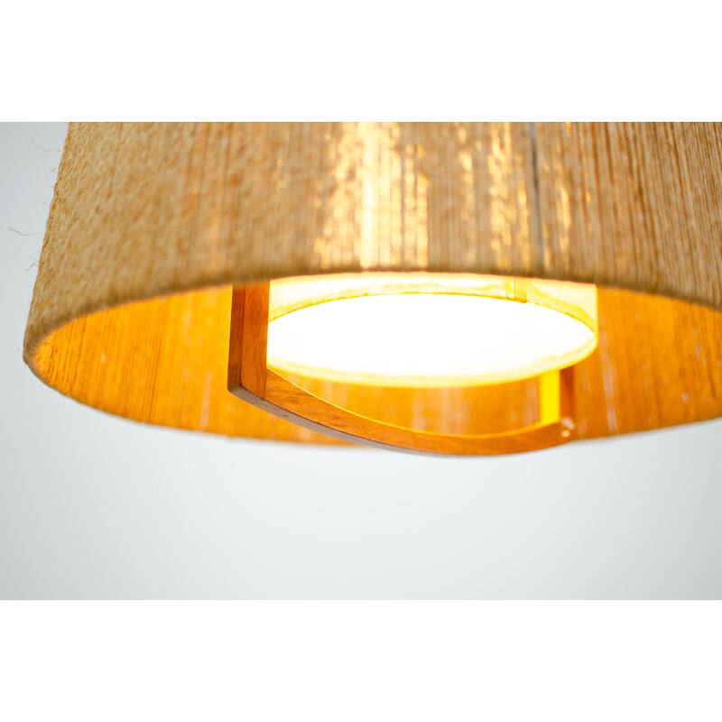 Vintage sisal and teak pendant lamp from Temde Leuchten, Germany 1960