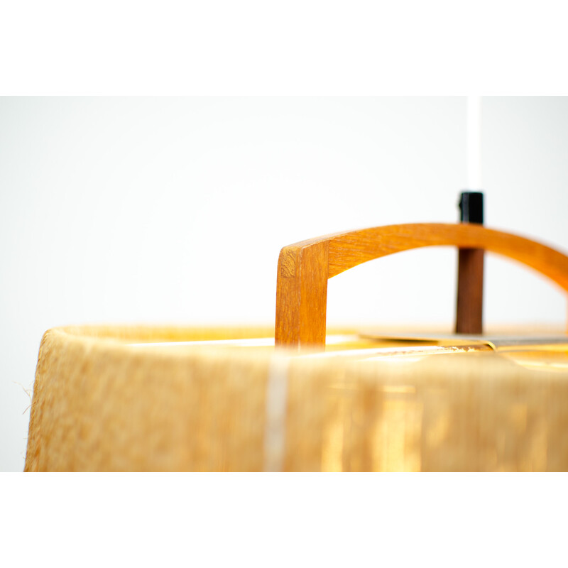 Vintage sisal and teak pendant lamp from Temde Leuchten, Germany 1960