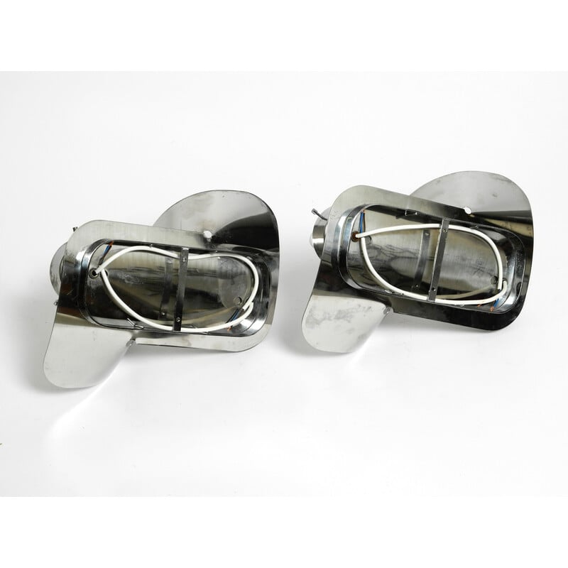 Pair of vintage chrome Murano glass wall lamps by Guzzini, Italy 1960