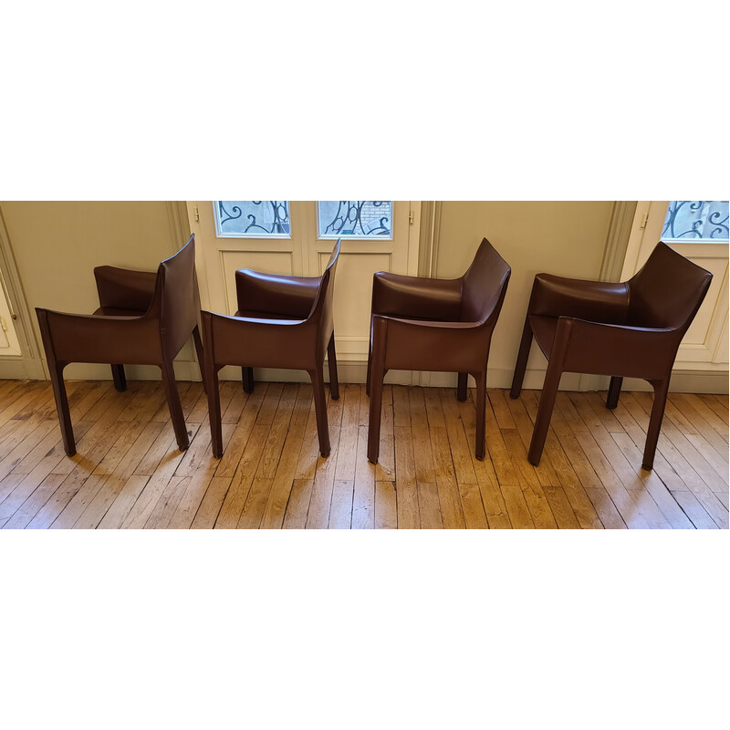 Set of 4 vintage Cab 413 leather armchairs by Mario Bellini for Cassina, 1983