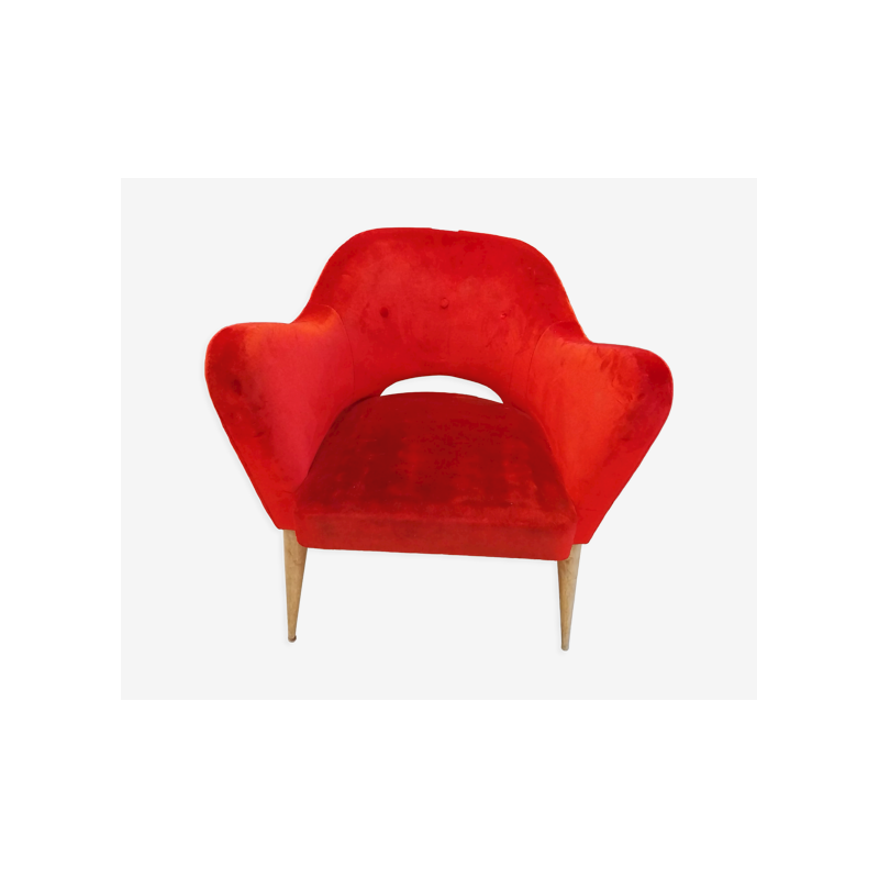 Cadeira de coquetel de veludo vermelho escandinavo, 1960-1970