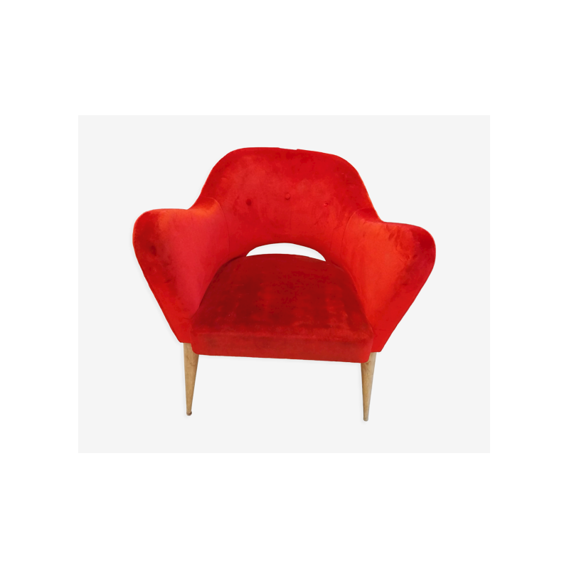 Scandinavian vintage cocktail armchair in red velvet, 1960-1970