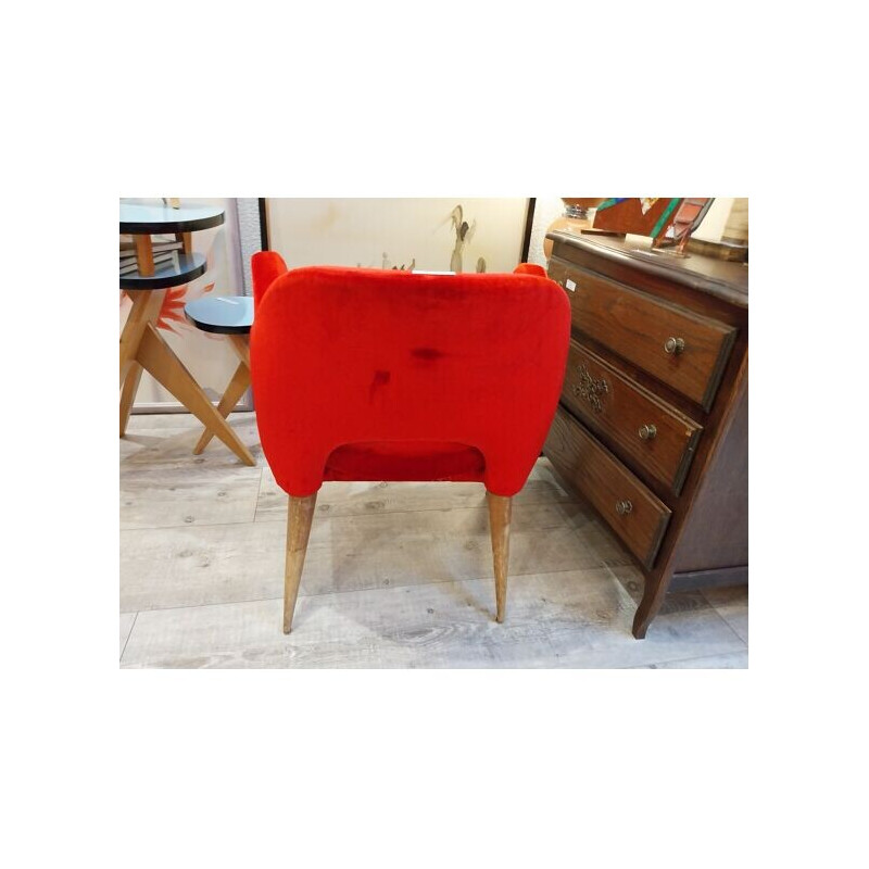 Scandinavian vintage cocktail armchair in red velvet, 1960-1970