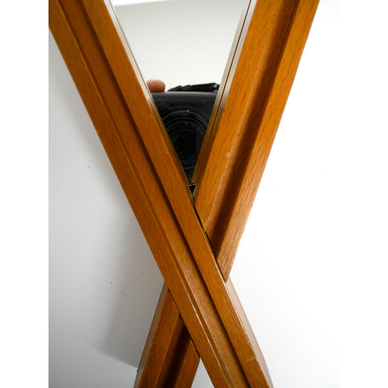 Vintage triangular teak wall mirror, Italy 1950