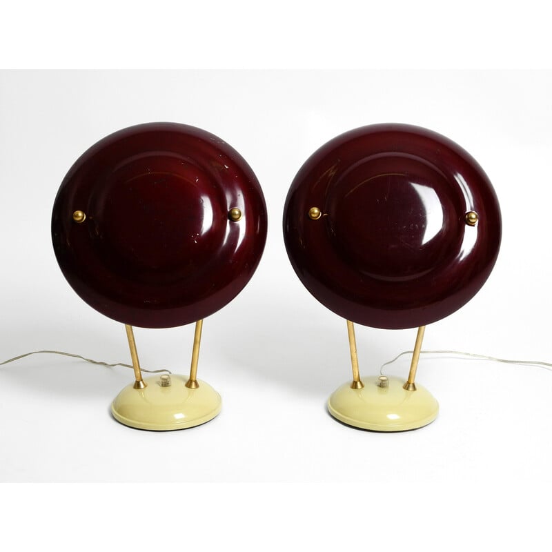 Coppia di lampade da tavolo vintage in metallo e ottone, Italia 1950